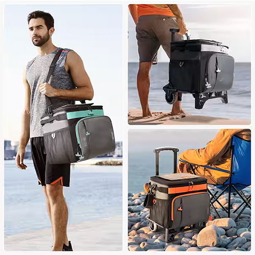 Leak-proof wheeled soft sided cooler for camping