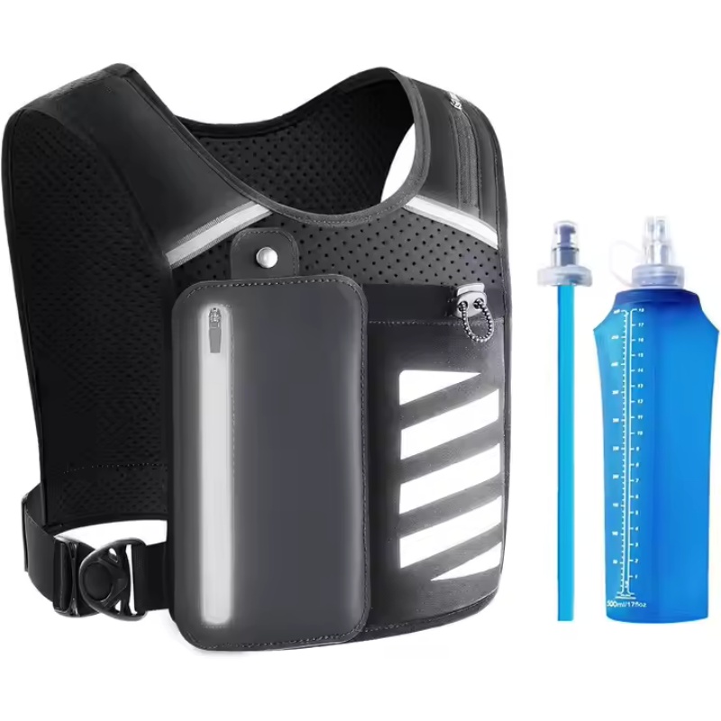 Polyester jogging vest with water bottle holder