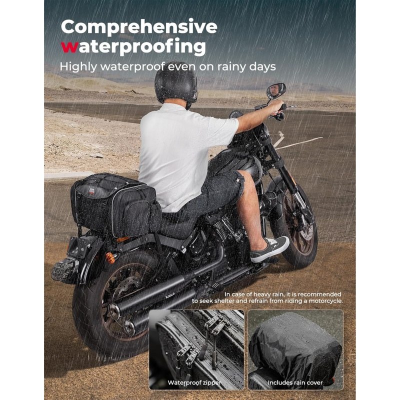 Durable PU motorcycle tail bag for all weather conditions
