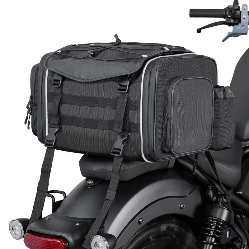 Versatile motorcycle storage solution with rain protection
