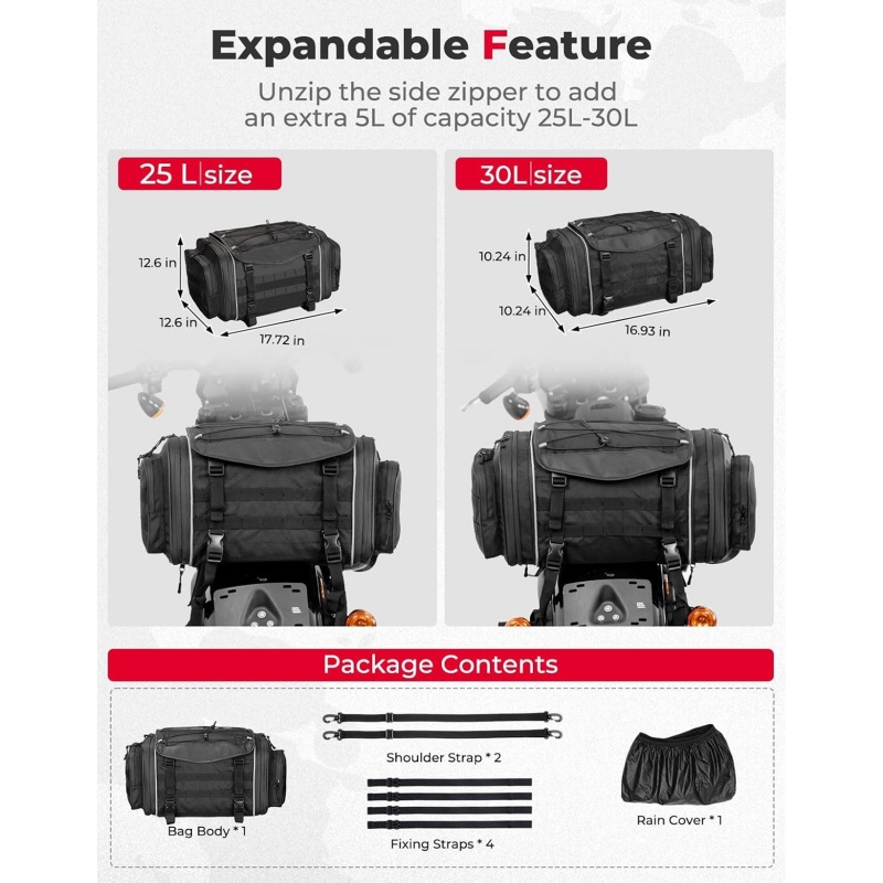 Spacious motorcycle tail bag made of PU material