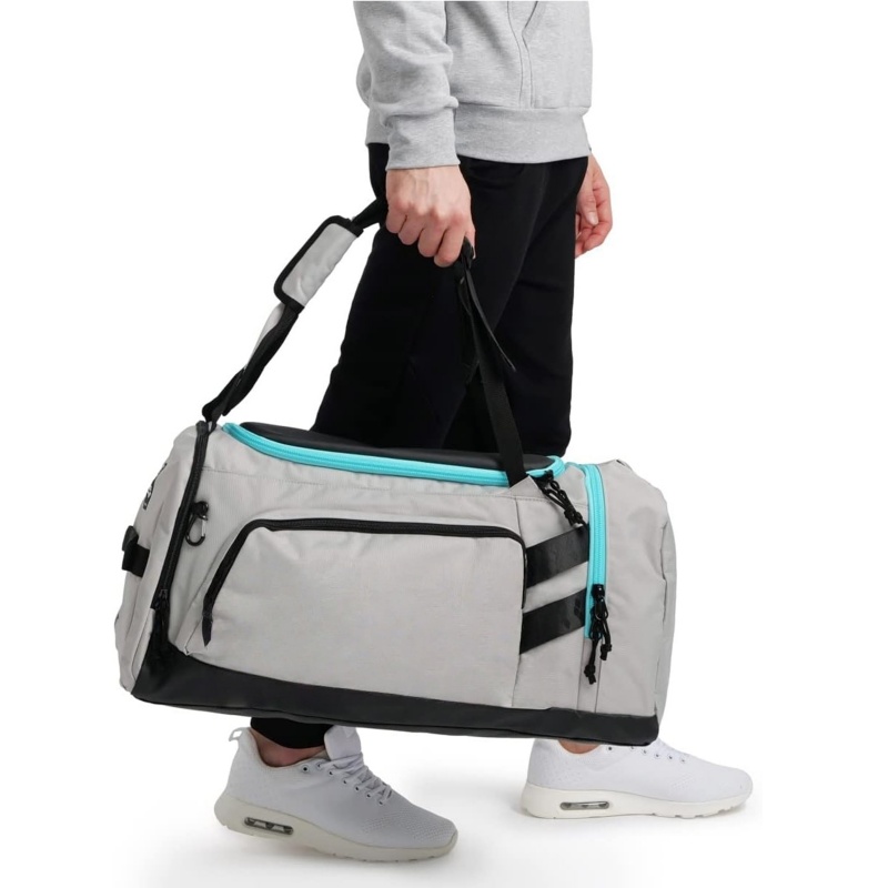 Waterproof gym duffle bag with shoe compartment