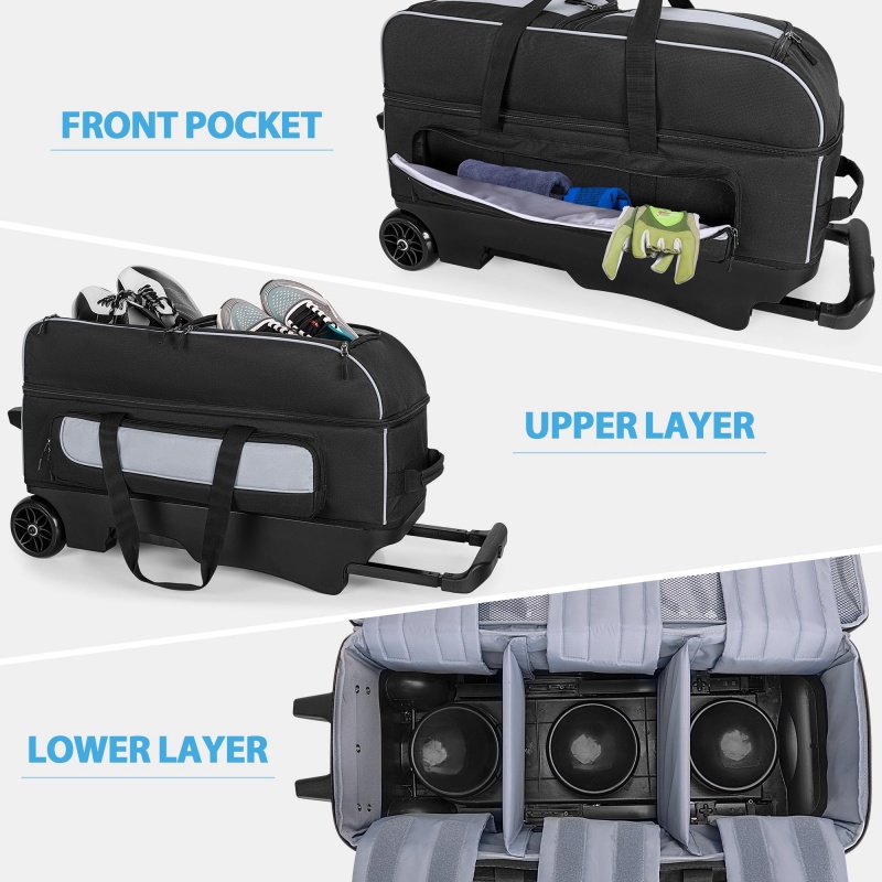 Bowling bag on wheels with adjustable handle